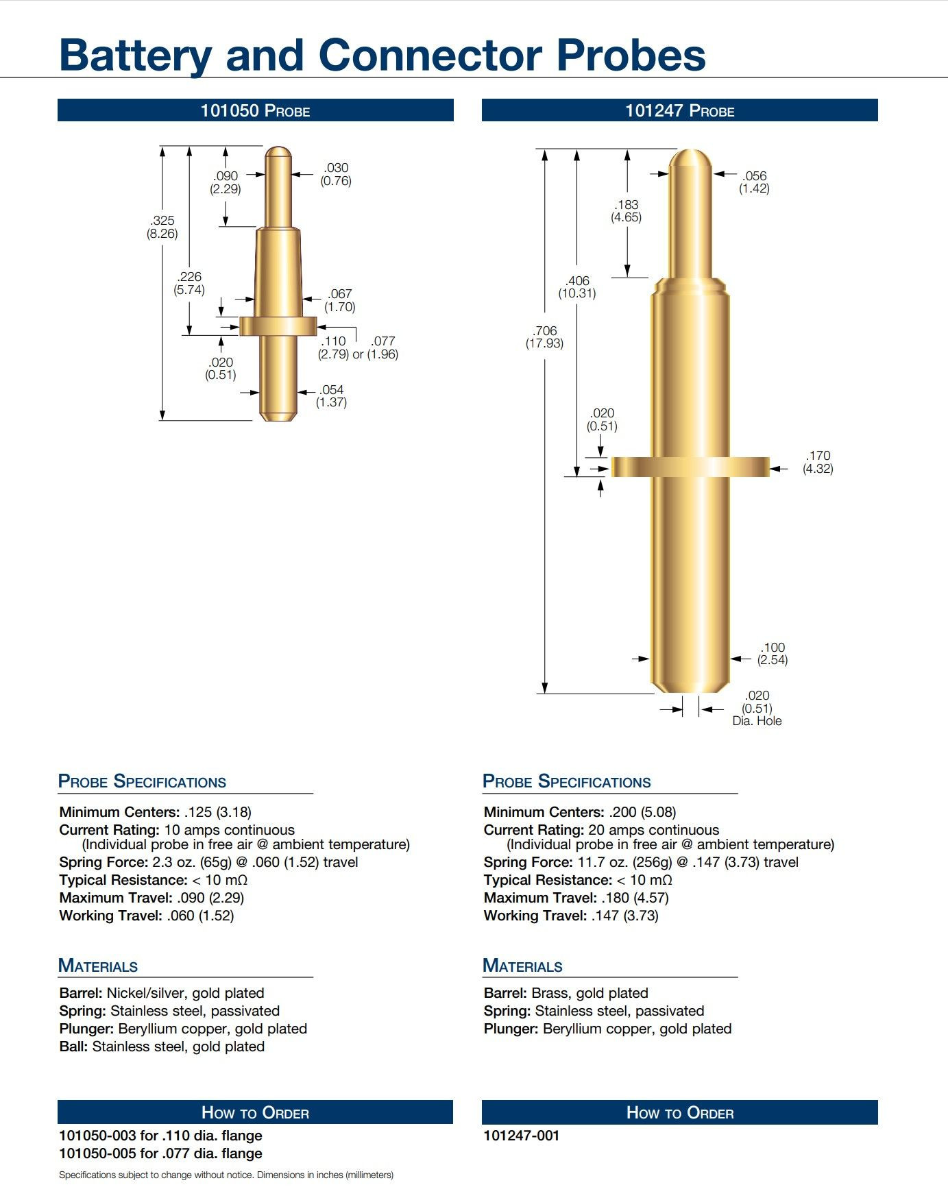 Gold test probes is  a formed by plunger and tube